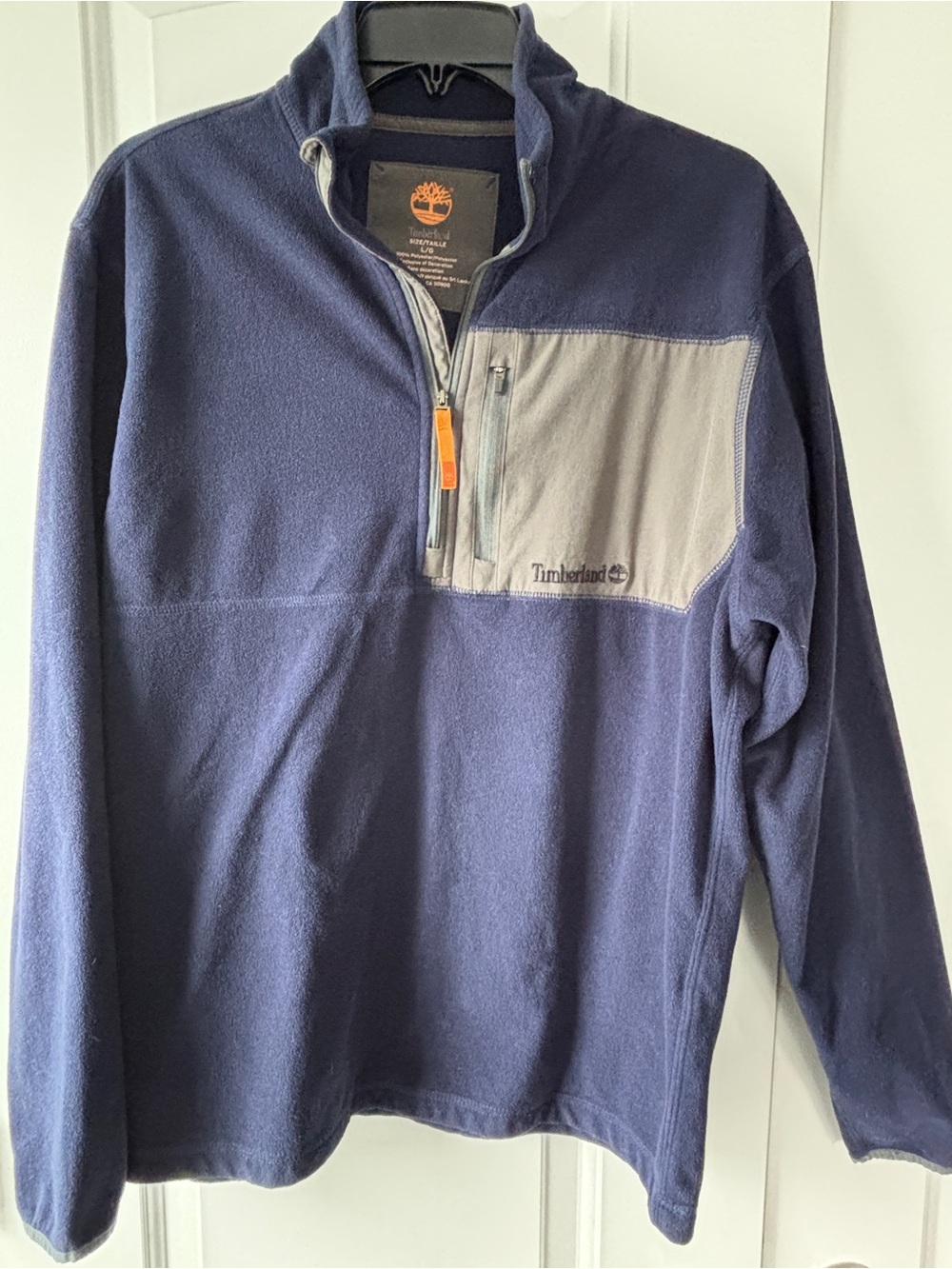 Timberland Navy & Gray Half-Zip Fleece with Orange Pull